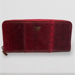 Diane Von Furstenberg Burgundy Snake Print Wallet